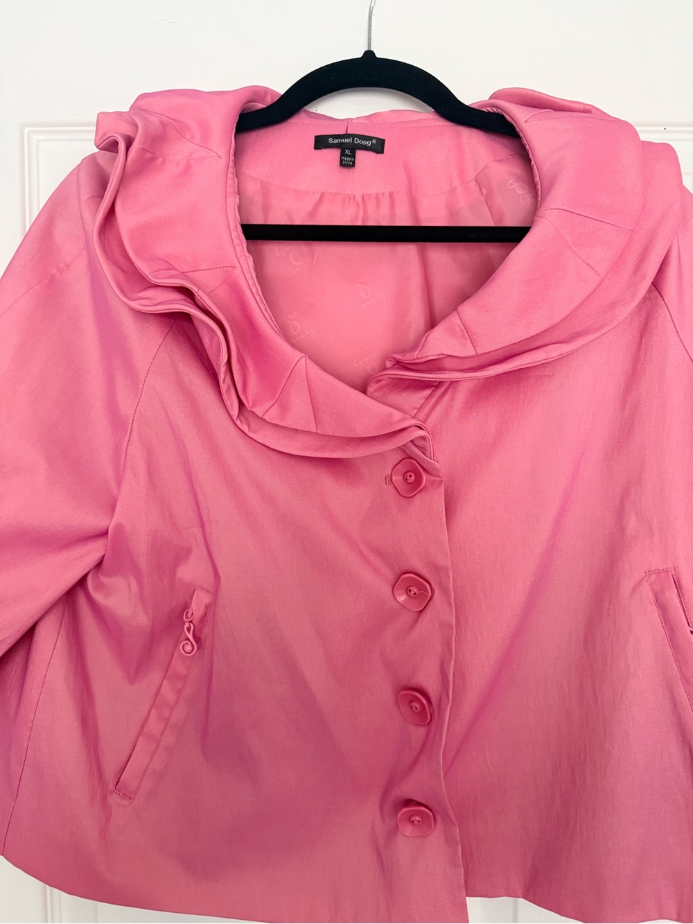 Samuel Dong Pink Ruffled Collar Button-Front Top